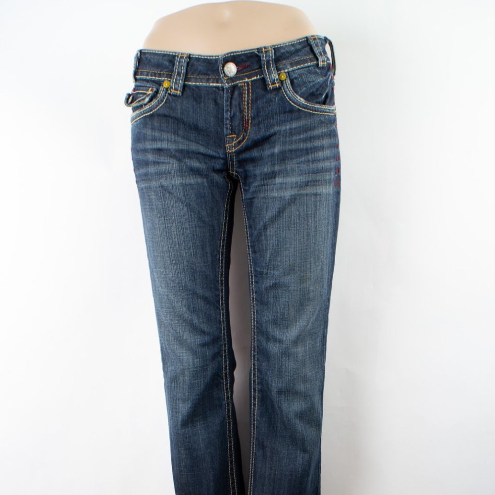 MEK Buckle San Diego Bootcut 27 (28 X 31) Women's Denim Jeans Dark Wash